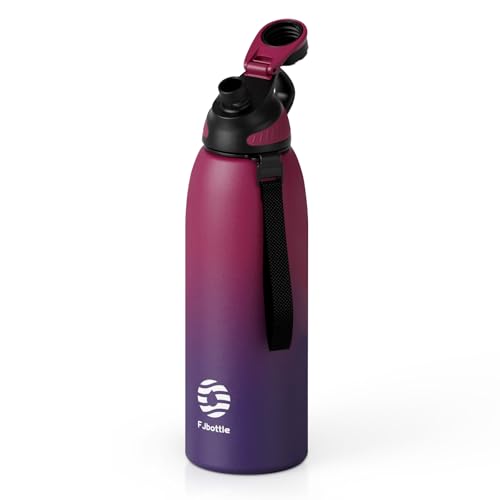 Fjbottle 50oz Stainless Steel Insulated Water Bottle No Straw Spout Lid - color: Black-Purple, size: 50 Ounces