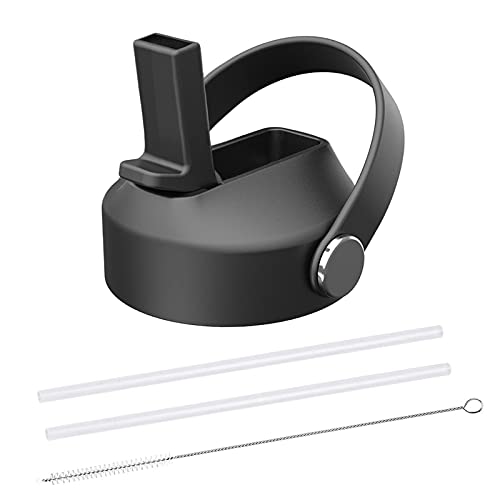 Straw lid for Hydroflask Wide Mouth Water Bottle,Straw Lid Flexible Handle Fit Hydro Flask 12 16 18 20 32 40 64 oz,Sports Straw Cap Flip Top Lid Water Bottle Lid Accessories… - color: Black 1