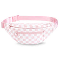 Crossbody Fanny Pack for Women Pink Checkered Bag with 4-Zipper Pockets - color: Checkered-Light Pink, size: Large