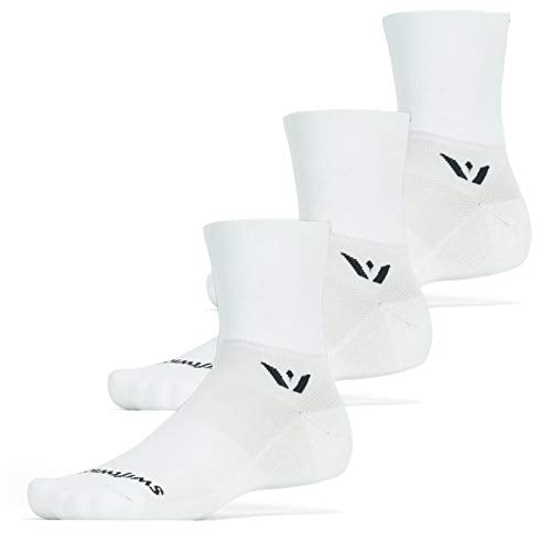 Swiftwick- ASPIRE (3 Pairs) Quarter Crew Cycling & Trail Running Socks, Compression Fit - color: White, size: Small