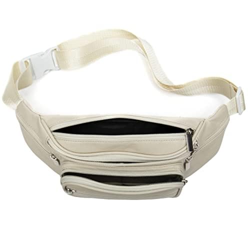 Leather Fanny Pack Waist Bag for Men Women Outdoor Travel Hiking Camping Walking Running Hip Bum Belt Slim Cell Phone Purse Wallet Pouch (Beige) - color: #01Beige