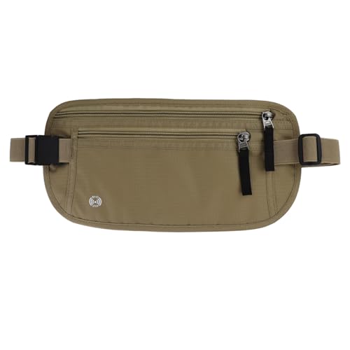 FuninCrea Waterproof Hidden Money Belt for Travel, Anti-Theft Belt Bag with RFID Blocking Function Adjustable Slim Waist Bag with 2 Zipper Pockets and 1 Back Pocket for Travel Running (Style 2, Khaki) - color: Style 2, Khaki