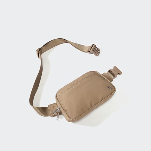Pander Nylon Fanny Pack Belt Bag for Women with 5 Zipper Pockets - color: Gray Brown
