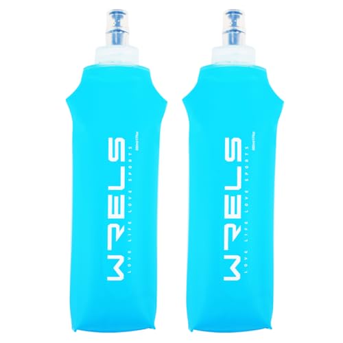 WRELS TPU Soft Flask Lightweight Portable Reusable Water Bottle,BPA Free Collapsible Flask for Hydration Pack in Running Hiking Cycling and Marathon - color: Light Blue-500ML*2