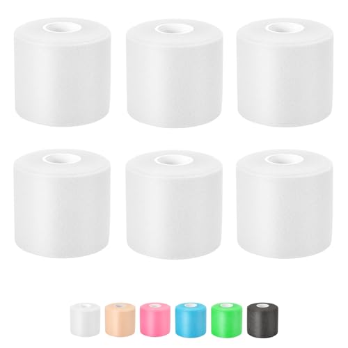 Pre Wrap Athletic Tape 6 Pack, 2.4 Inch x 22 Yards Foam Underwrap, White - color: White