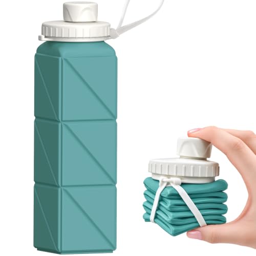BEAUTAIL Collapsible Water Bottles 21oz/610mL, Silicone Travel Water Bottle - color: Blue
