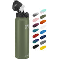 Fanhaw 32oz Kids Stainless Steel Water Bottle with Straw Lid, Olive Green - color: Olive Green, style: 32 Ounces