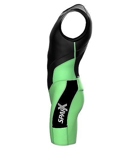 Sparx Men Competitor Triathlon Suit Mens Trisuits | Italian Technical Fabric | Soft Chamois | 4 Pockets | Bike-Swim-Run - color: Black/Mint, size: XX-Large