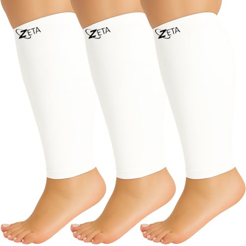 Zeta Wear Plus Size Calf Compression Sleeves for Women and Men, Wide Calf Footless 15-19 mmHg, 2XL-6XL - color: 3 Pair - White, size: LXL