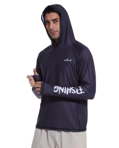 Men's UPF 50+ Fishing Hoodie Sun Shirt, Quick Dry Long Sleeve - color: Carbon Black, size: 3X-Large