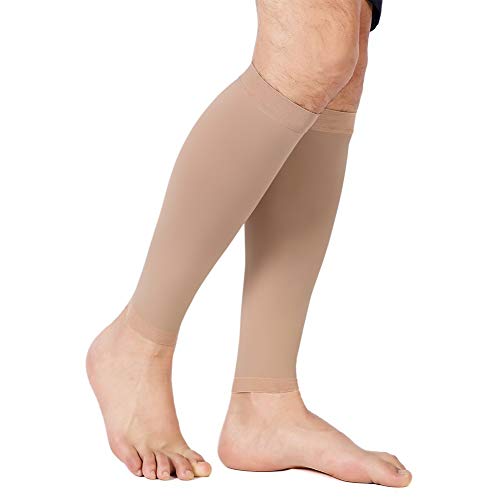 TOFLY Calf Compression Sleeve 20-30mmHg 1 Pair Footless For Men & Women - color: Beige, size: Medium (1 Pair)