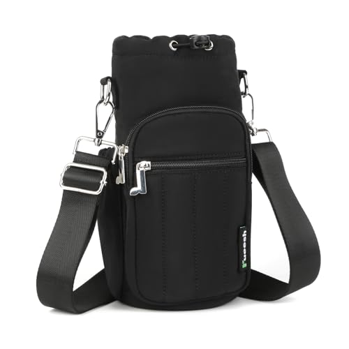 Rueesh Water Bottle Holder Bag with Adjustable Strap - color: Black
