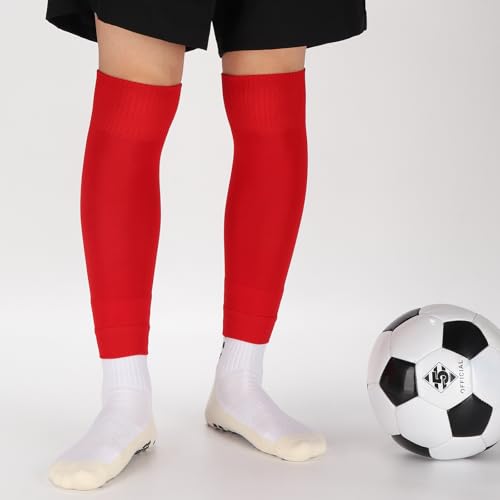 Ultrafun 3 Pairs Leg Sleeves Pre-cut Soccer Sleeves Compatible with Grip Socks Shin Guards Sleeves for Soccer Football - color: Red, size: Large