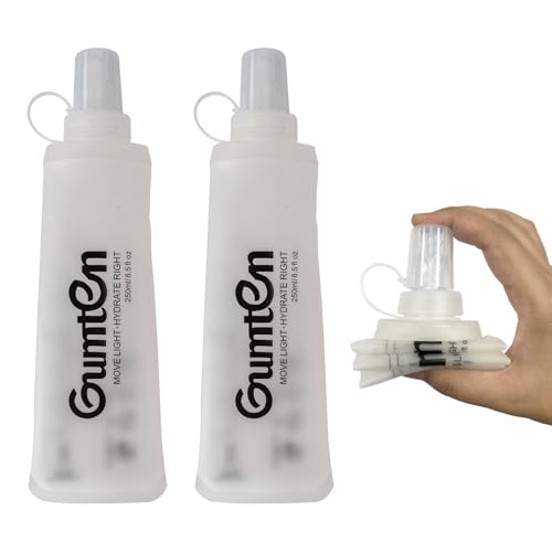 2 Pack Soft Flask 250ml TPU Collapsible Soft Water Bottle BPA-Free for Hydration Pack Jogging Running Hiking Cycling Camping (Transparent) - color: Transparent