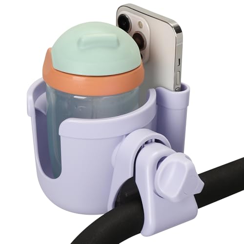 Accmor Stroller Cup Holder with Phone Holder, Bike Cup Holder, Walker Scooter Wheelchair Cup Holder Attachment, Universal Cup Holder for Uppababy Graco Strollers - color: All Orchid Purple