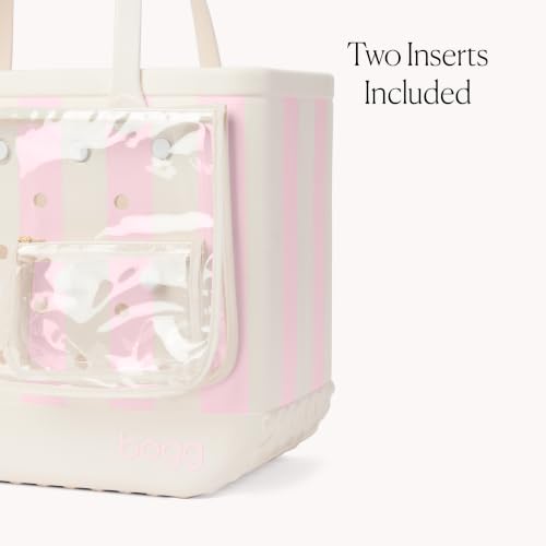 BOGG BAG Original Large Tote – 19” x 14” x 9” – Essential Bags for Beach, Pool, Boat, Sports, Tailgating, Cruise - color: Striped Powder Puff & Coconut