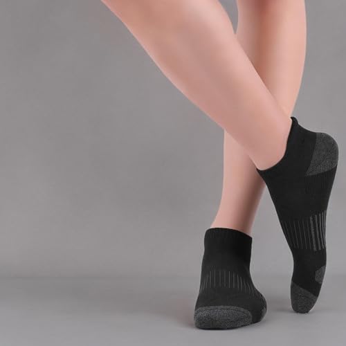 Felicigeely Athletic Running Ankle Socks Cushioned Low Cut Men Women 6 Pack - color: Black+grey Stripe, size: 12-14