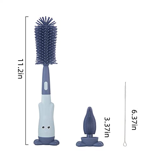Silicone Baby Bottle Brush with Stand, Water Bottle Brush Cleaner Set - color: Blue 2