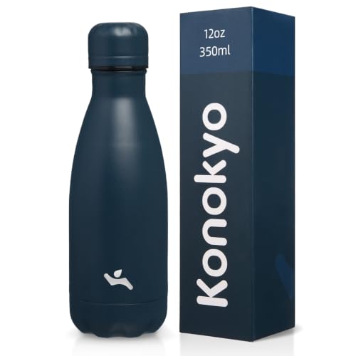 Konokyo 12 oz Insulated Stainless Steel Water Bottle, Navy Blue - color: Navy Blue, size: 12 Ounces