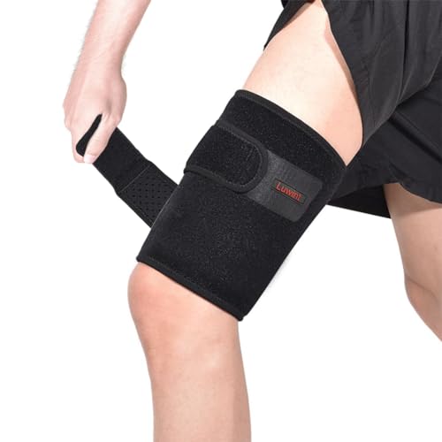 Luwint Youth Small Adult Thigh Hamstring Brace, Adjustable Compression Upper Leg Sleeve Support Wrap for Sprains, Tendinitis, Workout, Pain Relief, Single, Black