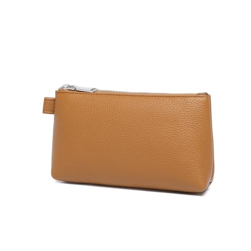 Small Makeup Bag for Purse, Leather Cosmetic (Ochre) - color: Ochre