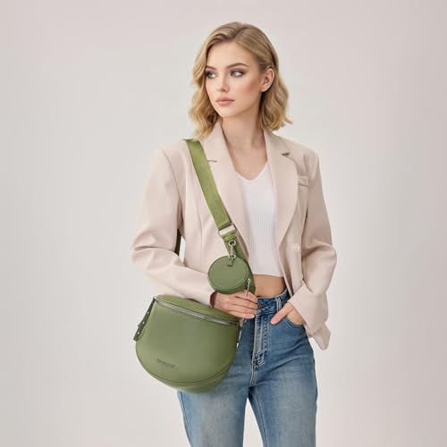 Montana West Crossbody Bag for Women, Vegan Leather Bum Bag with Coin Purse - color: Olive Green