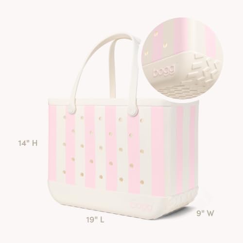 BOGG BAG Original Large Tote – 19” x 14” x 9” – Essential Bags for Beach, Pool, Boat, Sports, Tailgating, Cruise - color: Striped Powder Puff & Coconut