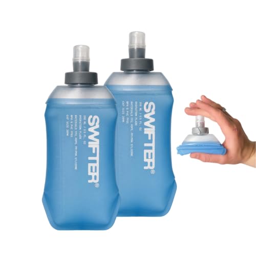 SWIFTER 2x Soft Flask 250ml | Running, Hiking, Cycling Hydration Flask | Collapsible, Leakproof, Reusable | Matt Finish, Sky Blue - size: 250ml (x2) (Standard Cap)
