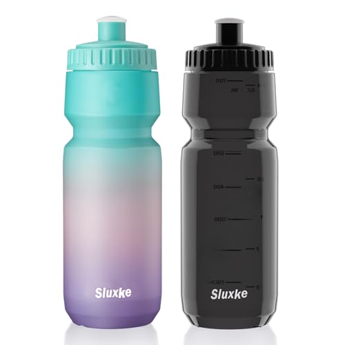 SLUXKE 2Pack 32oz Bike Water Bottle, 1000ml Sports Cycling Water Bottle Easy to Squeeze, Lightweight Fits Most Bike Cages Bicycle - color: Hydrangea & Black, size: 32 Ounces