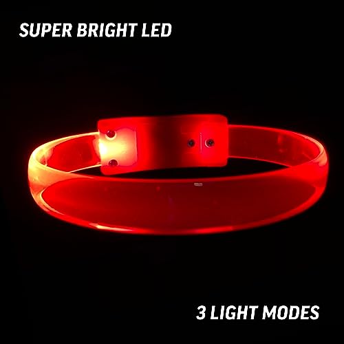 4 Magic Band Pack | Glow in The Dark | Flashing Light up for Concerts | Running Lights for Runners | Glow in The Dark Bracelets | Led Bracelet - color: Red