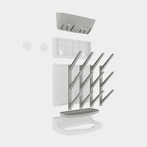 IEEK Baby Bottle Drying Rack,Space Saving Countertop Drying Rack for Baby Accessory & Pump Parts,Suction Cup Wall Mounted Bottle Rack Holder Large Vertical Drying Tower,Grey and White - size: Bottle rack with suction cup