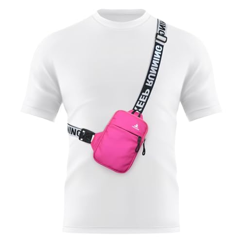 Peicees Mini Crossbody Sling Bag Chest Bag Dual Pocket Water Resistant Fanny Pack Running Phone Holder for Men Women Workout Travel, Rose - color: Rose