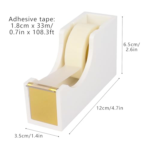 Acrylic Tape Dispenser with 1 Roll Tape, White Tape Dispenser Non-Slip Base Sleek Desktop Tape Cutter for Office & Home Acrylic Desk Accessories