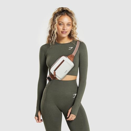 LATMAP 3L TRIPLE ZIP Fanny Packs Belt Bag For Women Men Crossbody Waist Pack Sling Chest Bum Travel Bag Purse Faux Leather Fashion Cute Beige - color: Beige W/ Brown Trim