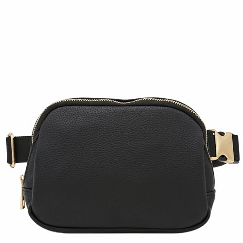 Lightweight Soft PU Pebbled Leather Sling Fanny Pack Belt Bag with Gold Metal Buckle (Black) - color: Black