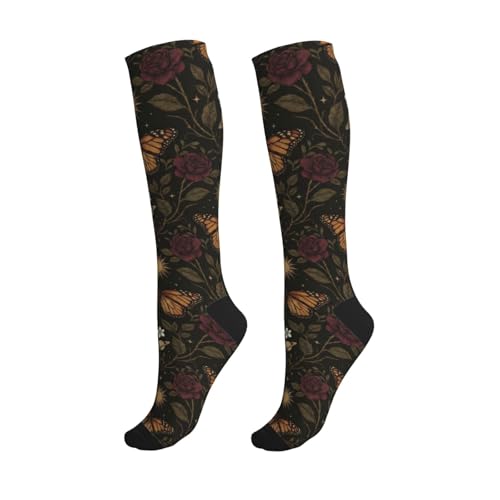 Witchy Moth Compression Socks For Women Men - color: Butterfly Dark Rose