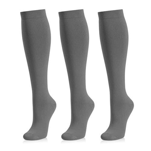 Compression Socks for Women and Men, 20-30 mmHg, Knee High, 3 Pairs - color: 02 Gray/Gray/Gray, size: XX-Large