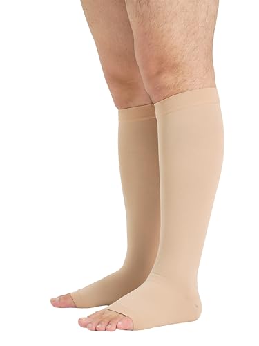 TOFLY Compression Socks For Women & Men Open Toe Knee High 20-30mmHg - color: 20-30mmhg Open-toe Beige, size: 6X-Large