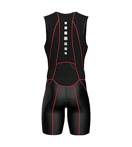 Sparx Men Competitor Triathlon Suit Mens Trisuits | Italian Technical Fabric | Soft Chamois | 4 Pockets | Bike-Swim-Run - color: Red Seams, size: XX-Large
