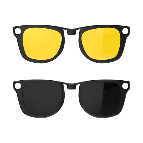 HIBLOKS 2Pcs Polarized Clip for Ray-Ban Meta Wayfarer (RW4006/RW4012 50-22) - size: Standard, Black+Yellow, Matte Black Frame