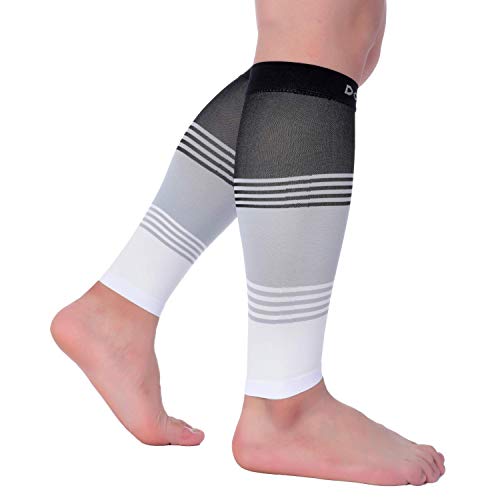 Doc Miller Calf Compression Sleeve 20-30 mmHg for Men & Women, 1 Pair - color: Black.Gray.White, size: Small