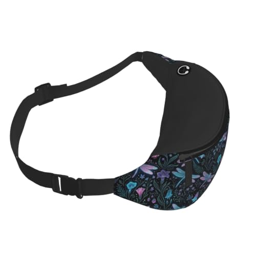 Dujiea Fanny Pack, Botanical Dragonflies Waist Bag With Headphone Hole Belt Bag Adjustable Sling Pocket Fashion Hip Bum Bag For Women Men Kids Outdoors Casual Travelling Hiking Cycling - color: Botanical Dragonflies