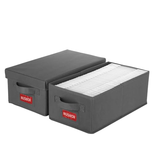 NUSWOR DVD Storage Box - Perfect DVD Case Storage Solution, Stackable DVD Organizer with Lid, 2Pack DVD Holder 15.75 x 8.1 x 6.1 inches - Holds 50 DVDs - Grey, USNWDVD2S2 - size: DVD-2PACK