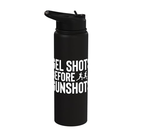 Gel Shots Before Gunshots Half Marathon 13.1 Runner Stainless Steel Insulated Water Bottle - color: Black