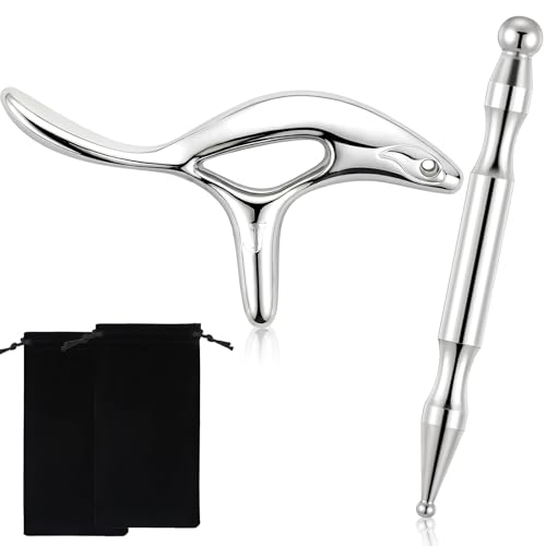 2 Pcs Trigger Massage Tool Acupuncture Pen Gua Sha Massage Scraping Tool Manual Reflexology Body Point Deep Tissue Muscle Scraper Massager for Head Neck Hand Waist Calf Foot(Silver,Large) - color: Silver, size: Large