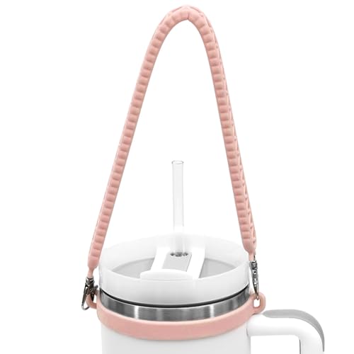 Water Bottle Handle, Silicone Water Bottle Sling, Carrier, Holder with Strap, Fits Most 8-40oz Bottles Stanley Cup Accessories - color: Pink