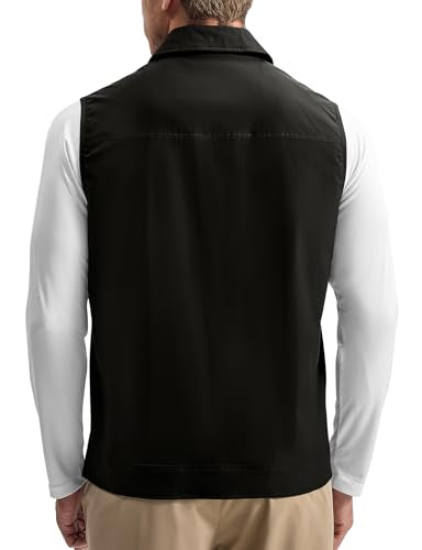 BGOWATU Men's Golf Vest Casual Windproof Sleeveless Jacket 3 Zip Pockets - color: Black, size: Medium
