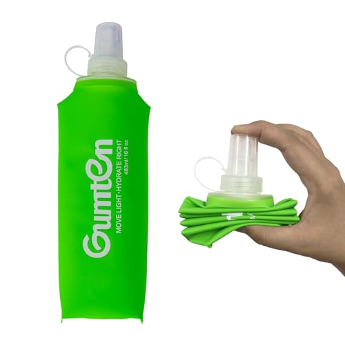 Soft Flask 480ml Collapsible Soft Water Bottle TPU BPA-Free for Hydration Pack Running Vest Jogging Hiking Cycling Camping (Green) - color: Green