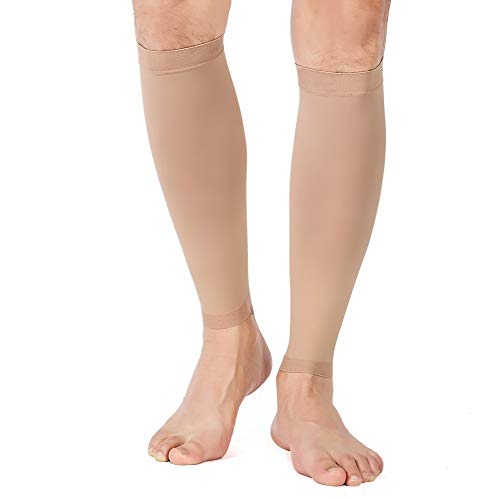 TOFLY Calf Compression Sleeve 20-30mmHg 1 Pair Footless For Men & Women - color: Beige, size: 3X-Large (1 Pair)