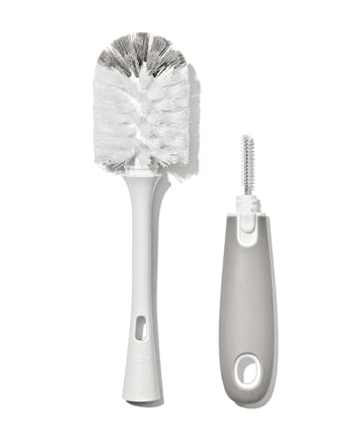 OXO Tot Baby Bottle Brush with Nipple Cleaner, Gray - color: Pebble
